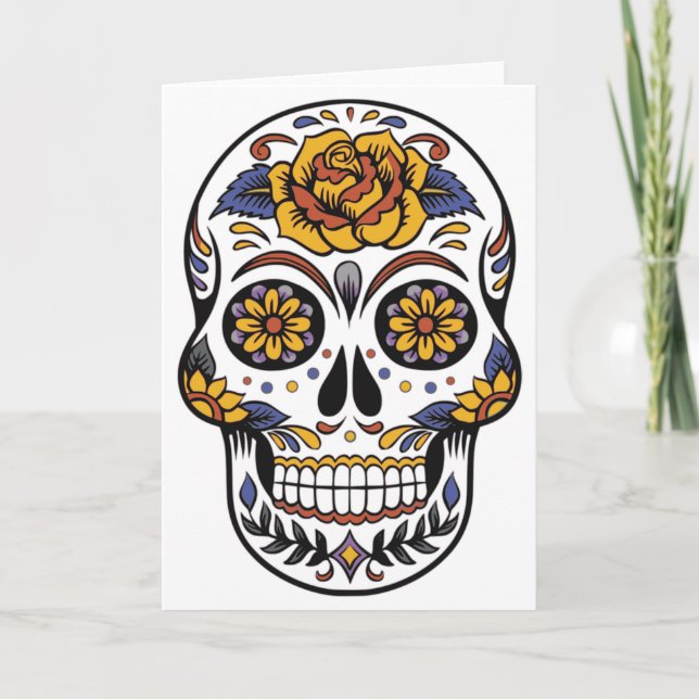 Rose Mexican Sugar Skull Day of the Dead Karte (Vorderseite)