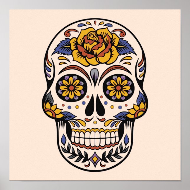 Rose Mexican Sugar Skull Day of the Dead Poster (Vorne)