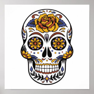 Rose Mexican Sugar Skull Day of the Dead Poster