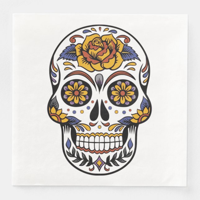 Rose Mexican Sugar Skull Day of the Dead Serviette (Vorderseite)