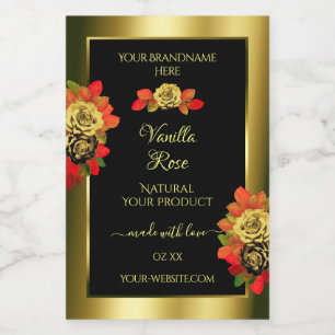 Rose mit Blumenbezeichnungen Schwarz Schimmergolde Lebensmitteletikett