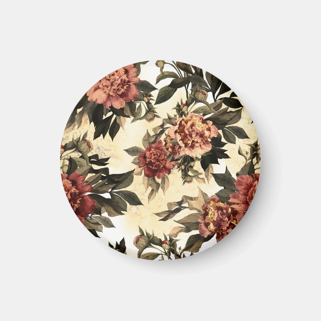 Rose mit Blumengeflecht, Peonies-Muster. Magnet (Vorne)