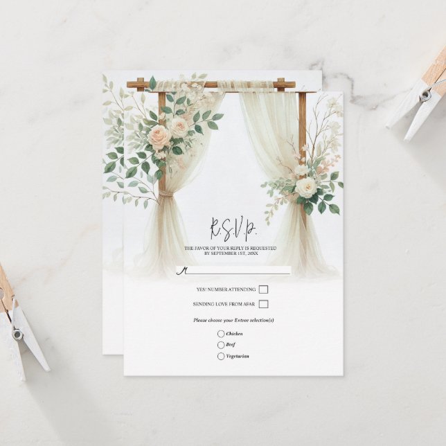 Rose mit Blumenholz, Arkadengewächse Einladung (Vorderseite/Rückseite Beispiel)