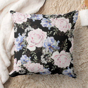 Rose mit Blumenmuster Iris Pink Blau Kissen