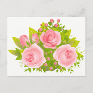 Rose mit Blumenmuster, rosa und grüne Blume - Hall Postkarte