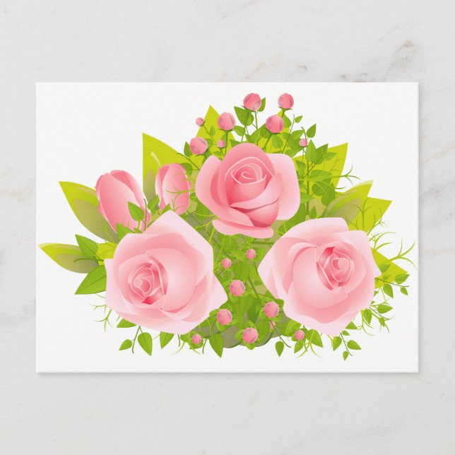 Rose mit Blumenmuster, rosa und grüne Blume - Hall Postkarte (Vorderseite)