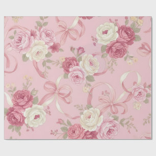 Rose mit Blumenmuster und Flachbandbögen Geschenkpapier