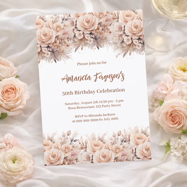 Rose mit Cremapfelblättern Geburtstag Einladung (Von Creator hochgeladen)