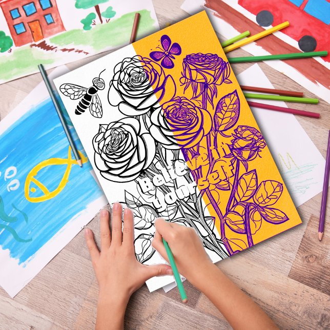 Rose mit druckbarer Schmetterlingsfarbe Poster (Customize the text OR remove then download and print out at home for therapeutic coloring fun.)