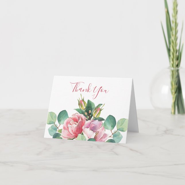 Rose mit Eukalyptus Faltschachtel Dankeschön Karte (Vorderseite)