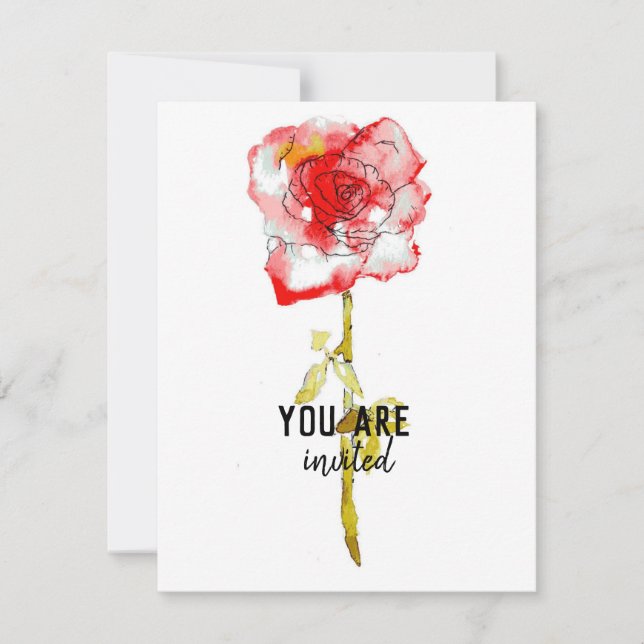 Rose mit Flachkarte Wasserfarbe und Tinte Mitteilungskarte (Vorderseite)