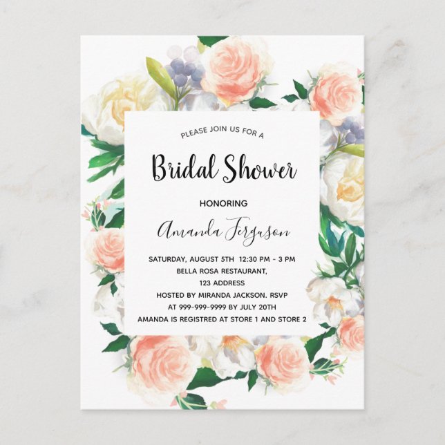 Rose mit floralen Aquarellen, goldfarben, rosa Bra Postkarte (Vorderseite)