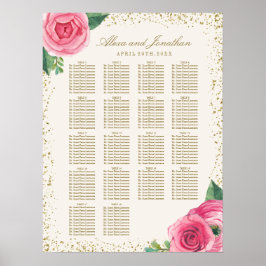 Rose mit goldfarbenem und rosa Wasserfarben Poster