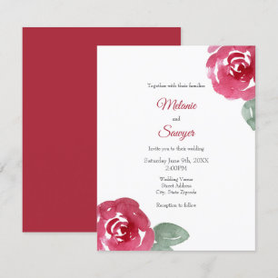 Rose mit handgemalten rosa Wasserfarben Einladung