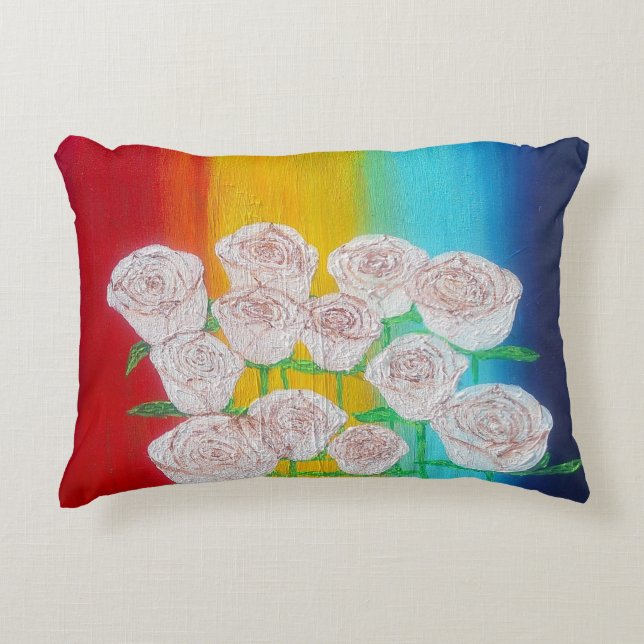 Rose mit mehrfarbigem Hintergrund Dekokissen (Vorderseite)