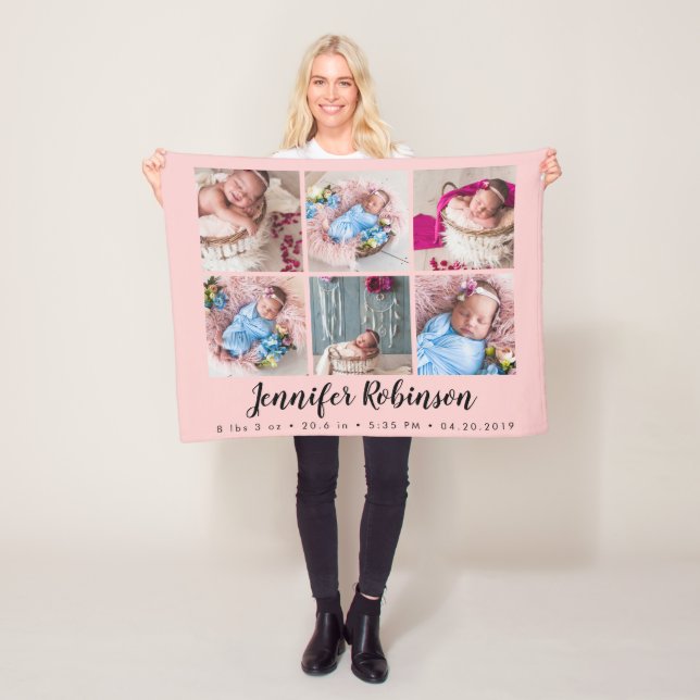 Rose Mit Monogramm Geburtsstat Ankündigung Foto Fleecedecke (Beispiel)