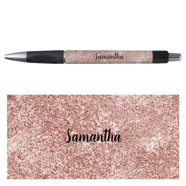 Rose mit personalisiertem Namen - Rosa Glitzer Kugelschreiber (Personalized Name Rose Gold Blush Pink Glitter Pen)