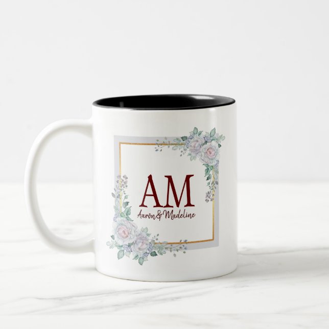 Rose mit personalisierter Floral Zweifarbige Tasse (Links)