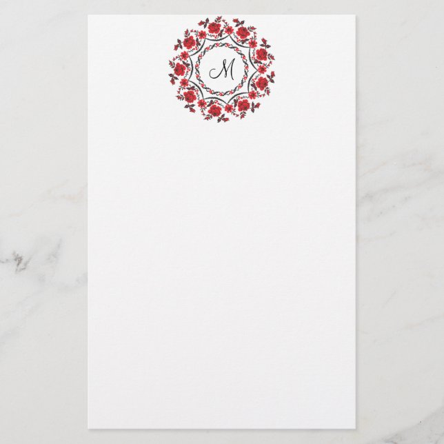 Rose mit Personalisierter Monogramm Briefpapier (Vorderseite)