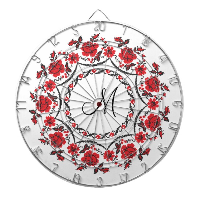Rose mit Personalisierter Monogramm Dartscheibe (vorne)