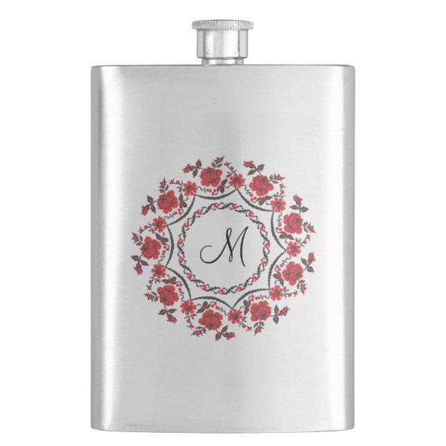 Rose mit Personalisierter Monogramm Flachmann (Vorderseite)