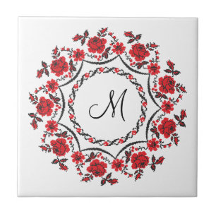 Rose mit Personalisierter Monogramm Fliese