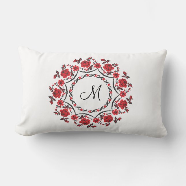Rose mit Personalisierter Monogramm Lendenkissen (Vorderseite)