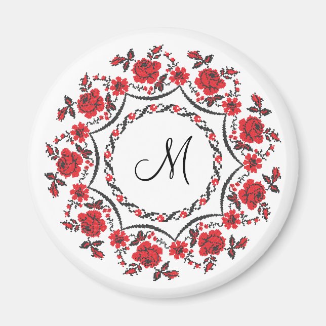 Rose mit Personalisierter Monogramm Magnet (Vorne)