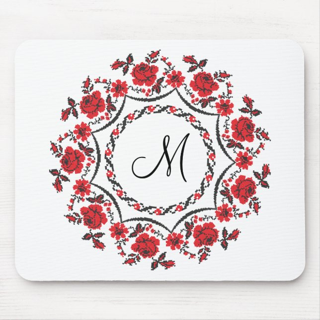Rose mit Personalisierter Monogramm Mousepad (Vorne)