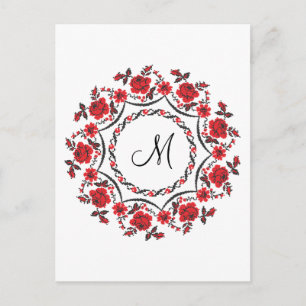 Rose mit Personalisierter Monogramm Postkarte