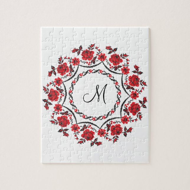 Rose mit Personalisierter Monogramm Puzzle (Vertikal)