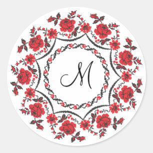 Rose mit Personalisierter Monogramm Runder Aufkleber