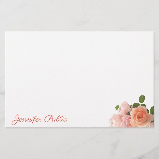 Rose mit Personalisierter Wasserfarbe Handschrift  Briefpapier (Vorderseite)