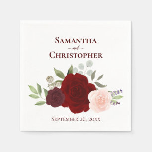 Rose mit Red Burgundy & Blush Watercolor Serviette