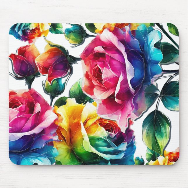Rose mit Regenbogen Lebhafte farbenfrohe Blüte Mousepad (Vorne)