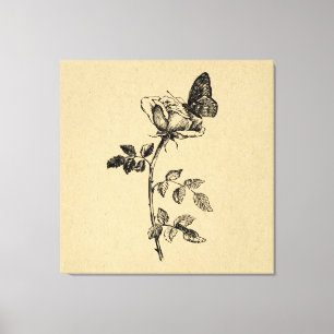 Rose mit Schmetterling Vintage-Kunst Leinwanddruck