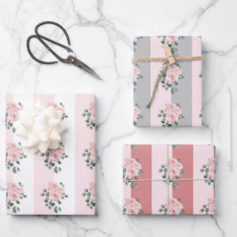 Rose mit Streifen und Wasserfarbe Geschenkpapier Set