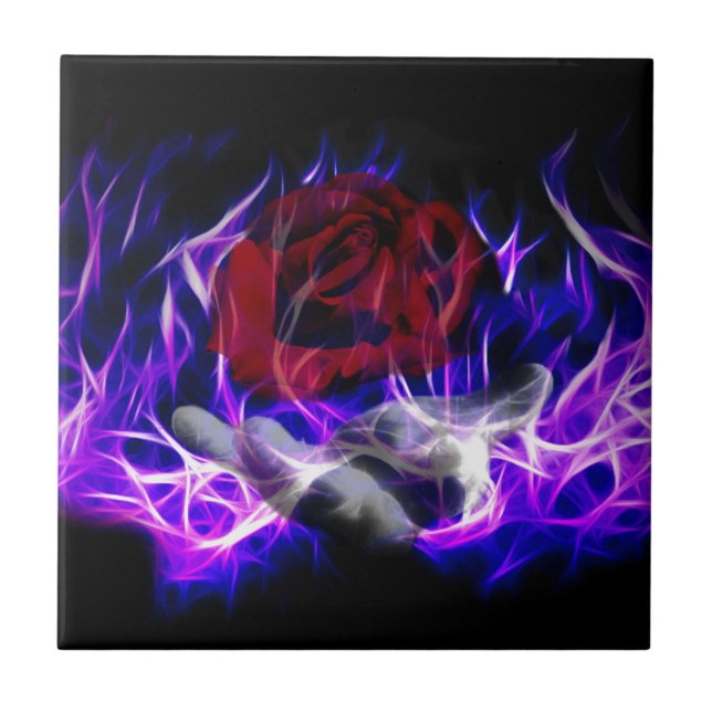 Rose mit Violett und Götter Fliese (Vorderseite)