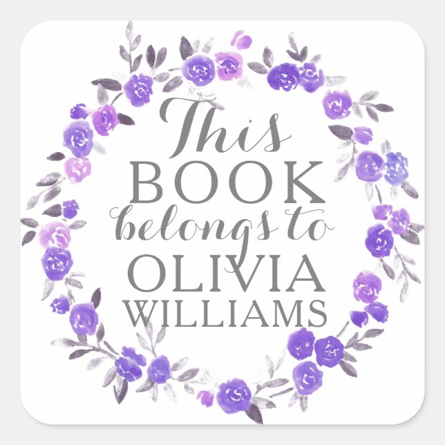 Rose mit violettem Wasser Dieses Buch gehört zu Au Quadratischer Aufkleber (Vorderseite)