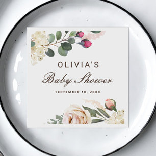 Rose mit Wasserfarbenrötung. Gartenblumendusche Serviette