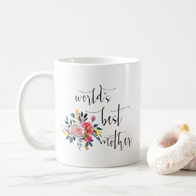 Rose Moderne Minimal-Script-Welt ist die beste Mut Kaffeetasse (Mit Donut)