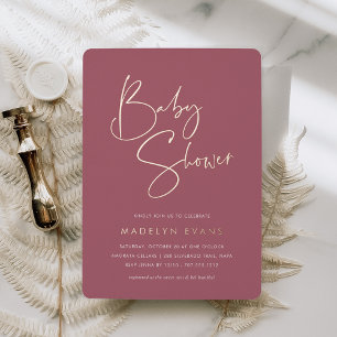 Rose   Moderne Minimalistische Script Baby Dusche Folieneinladung