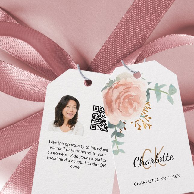 Rose monogramm Business QR Foto Instagramm Tag Geschenkanhänger (Von Creator hochgeladen)