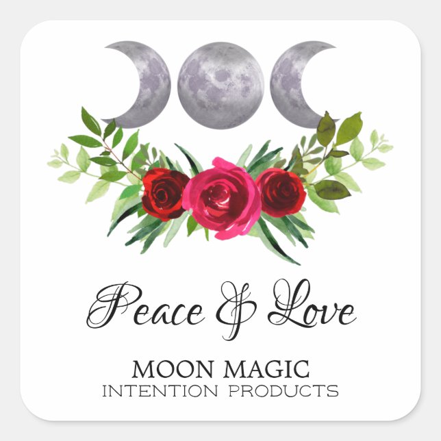 Rose Moon Intention Zauber Candle Square Label Quadratischer Aufkleber (Vorderseite)