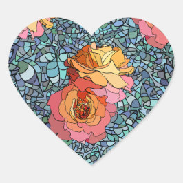 Rose Mosaik farbenfroh romantisch Herz-Aufkleber