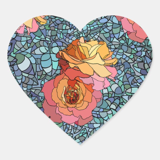 Rose Mosaik farbenfroh romantisch Herz-Aufkleber (Vorderseite)