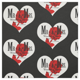 Rose Mr. und Mrs. Wedding Black Heart Template Stoff