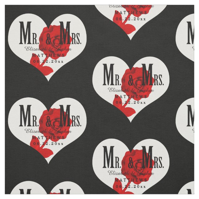Rose Mr. und Mrs. Wedding Black Heart Template Stoff (Muster)