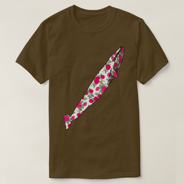 Rose Muster Blauer Whale Aufstieg T-Shirt (Design vorne)