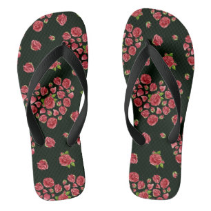 Rose-Muster des Roten Herzens, Valentinstag-Gesche Flip Flops